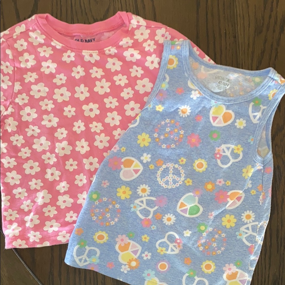 Old Navy Pink Floral T-Shirt and Blue Peace Sign Tank Top for Kids